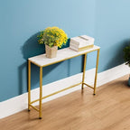 loglus Small Console Table for Entryway, Faux Marble MDF Sofa Table with Golden Frame, Single Layer, White Marble, 9.45" D x 38.19" W x 30" H