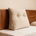 Triangular Headboard Pillow with Removable Cover & Side Pockets, Twin Bed Wedge Pillow for Headboard, Daybed Sitting Backrest Reading Pillow Bolster Cushion for Bed Support, Beige