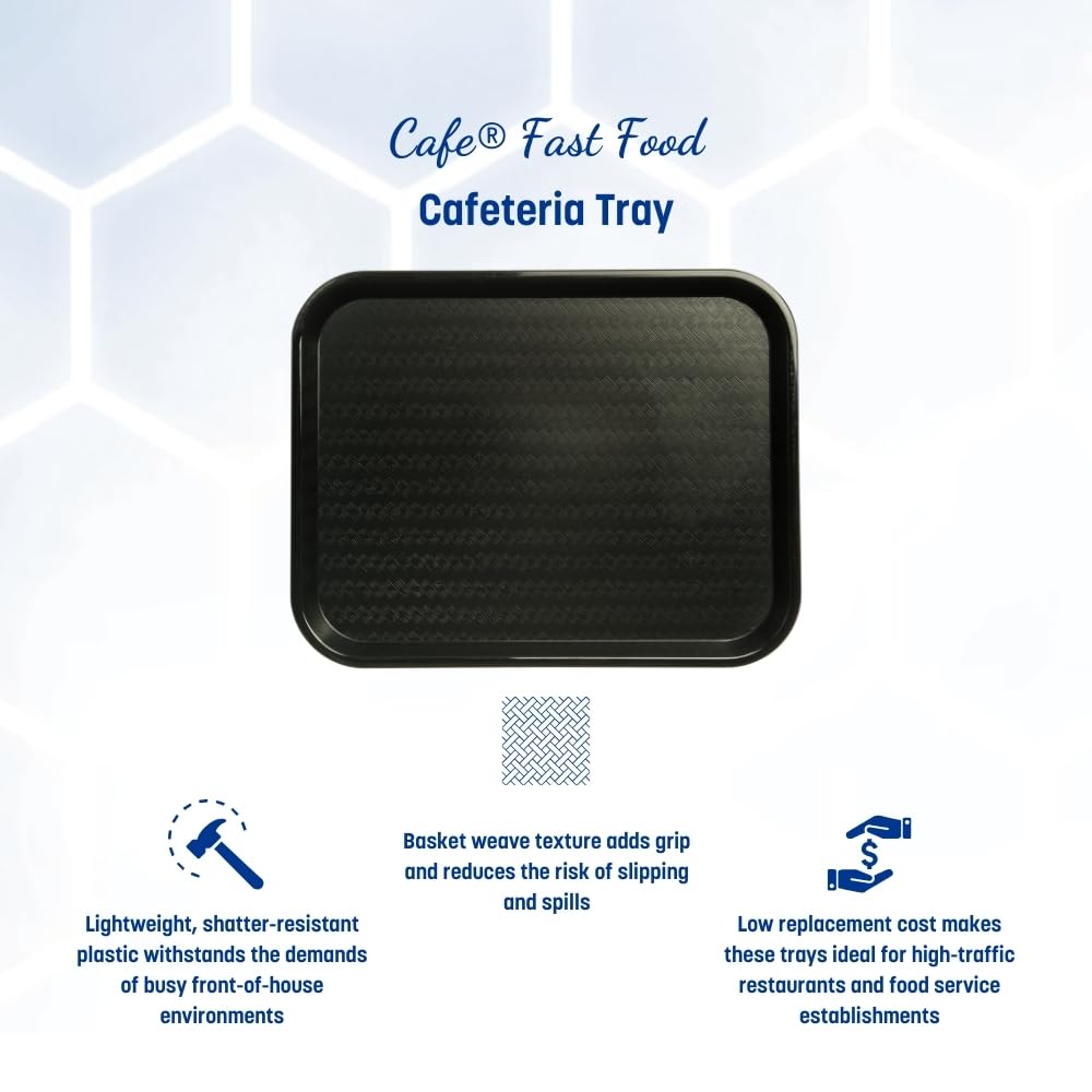 Carlisle FoodService Products Café Cafeteria Tray, Fast Food Tray for Restaurant or Commercial Use, 14" x 18", 12 Count, Black