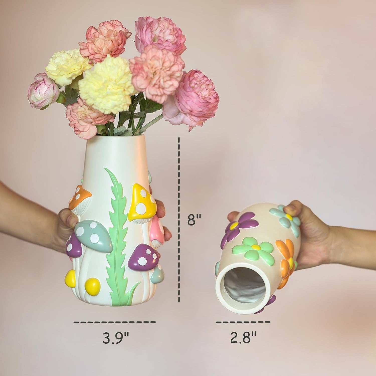 8 Inch Rainbow Pastel Mushroom Decorative Vase Cute Aesthetic Room Flower Vase