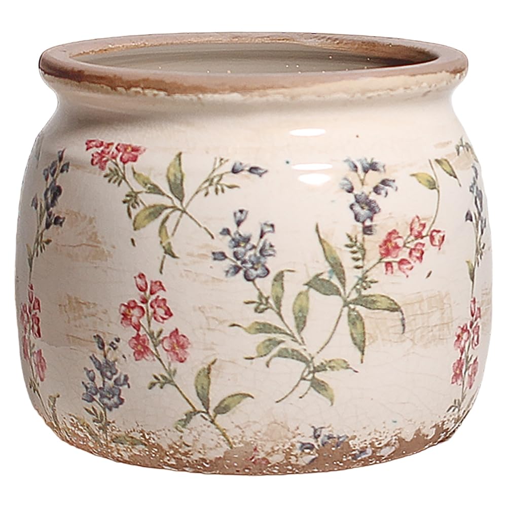 Decorative Pots Spring Decor, Pastel Floral Ceramic Garden Pots with Drainage, 6.29 Inch Pink Vintage Grandma Flower Pots for Indoor Plants & Succulent, Crackle Glaze Pottery Planters, Mom Gifts