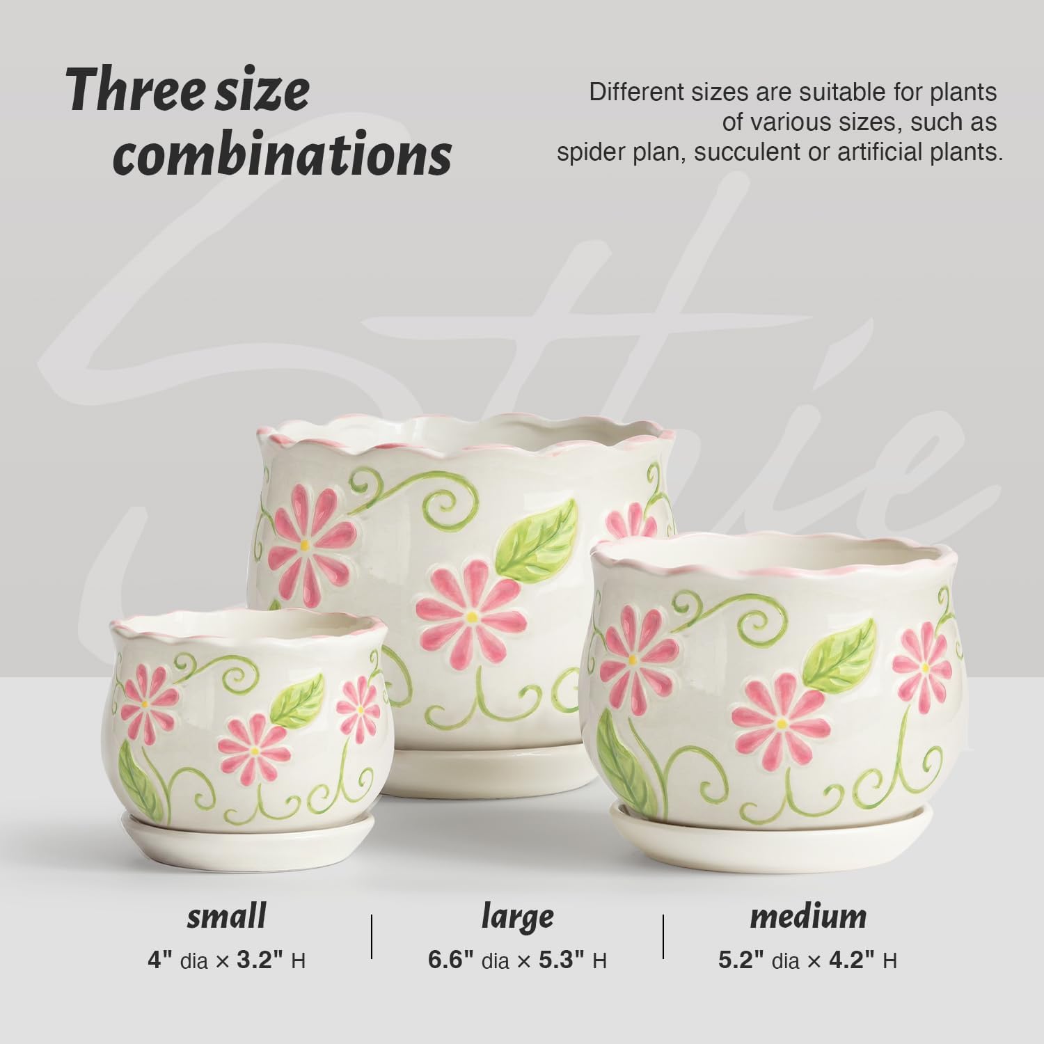 STHIE Pink Ceramic Flower Pots, 4"+5.2"+6.6" Inch Small Flower Pots for Indoor Plant with Drainage Hole,Modern Decorative Plant Pots Set of 3, Indoor Planters with Saucer