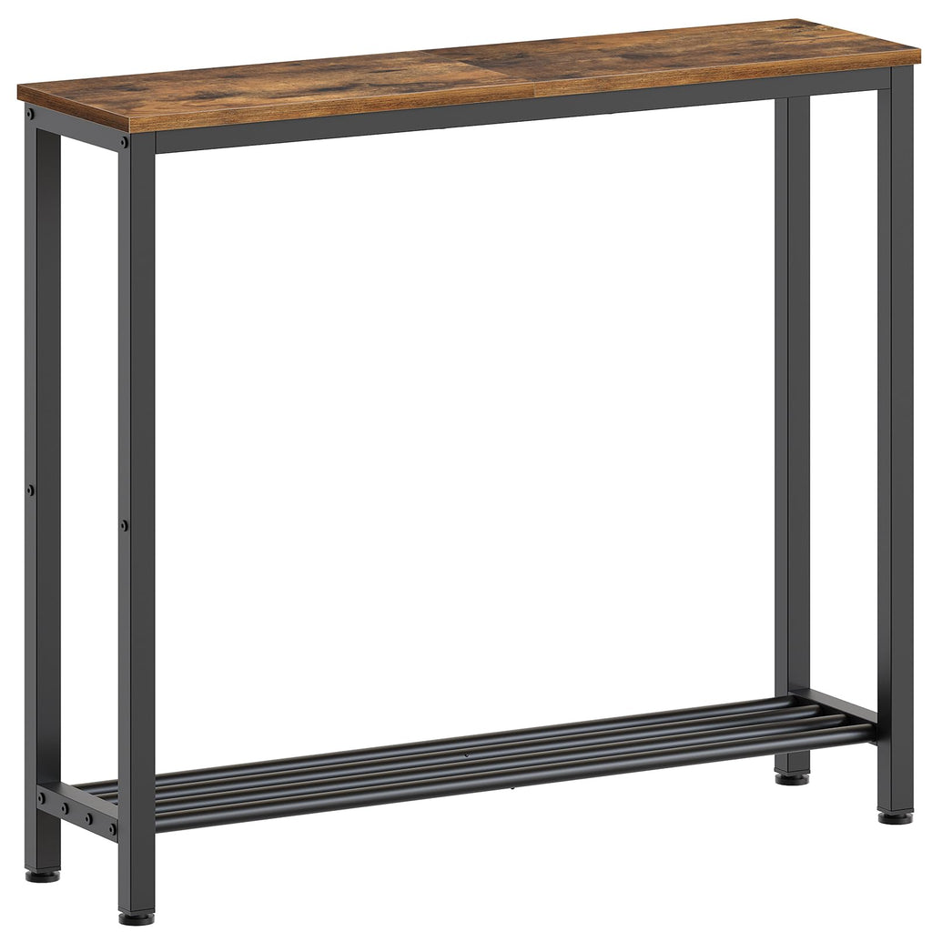 YATINEY Narrow Console Table, 2-Tier Small Sofa Table, 29.5" Thin Entryway Behind Couch Table with Shelves, Industrial Hallway Table, for Living Room, Foyer, White and Gold CT03DW