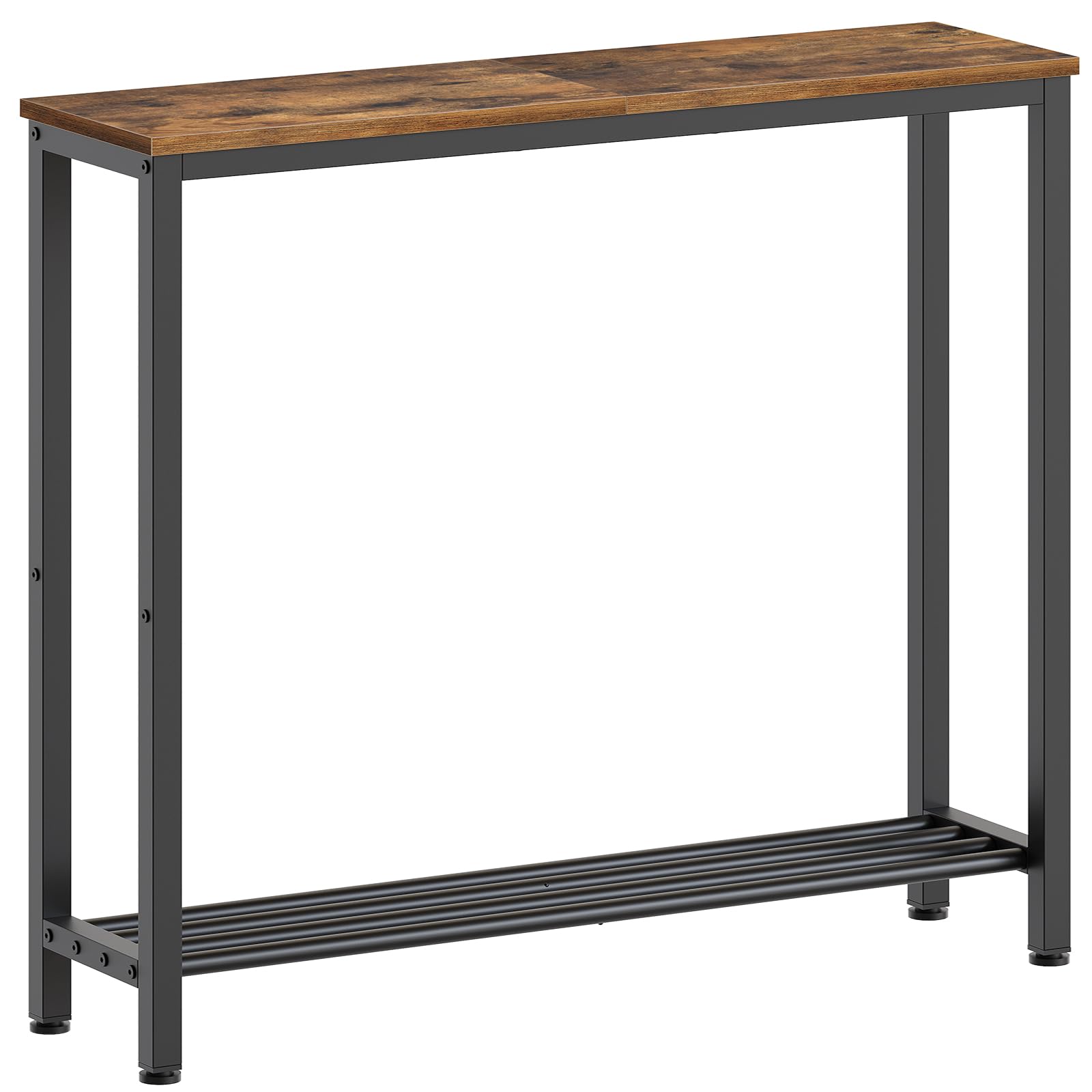 YATINEY Narrow Console Table, 2-Tier Small Sofa Table, 29.5" Thin Entryway Behind Couch Table with Shelves, Industrial Hallway Table, for Living Room, Foyer, White and Gold CT03DW