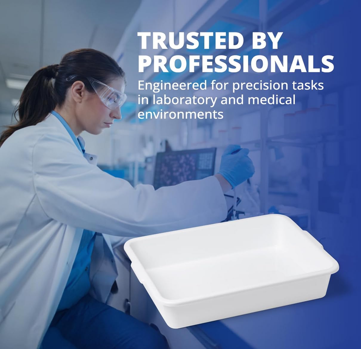 United Scientific Polypropylene Multi-Purpose Containment Tray - Lab Tray for Sterilizing & Drying Laboratory Supplies - Durable and Temperature Resistant Plastic - 15" L x 12" W x 3" H (1 Count)