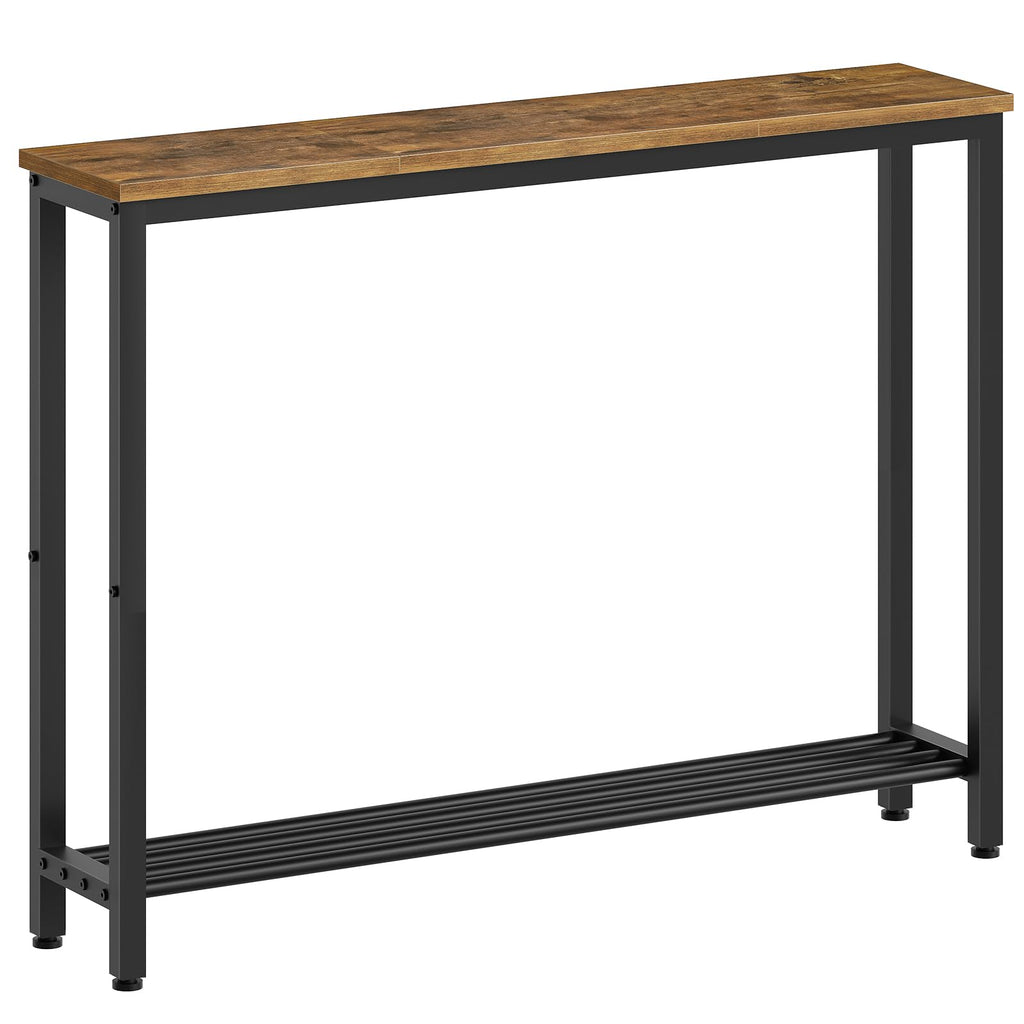 YATINEY Narrow Console Table, 2-Tier Small Sofa Table, 29.5" Thin Entryway Behind Couch Table with Shelves, Industrial Hallway Table, for Living Room, Foyer, White and Gold CT03DW