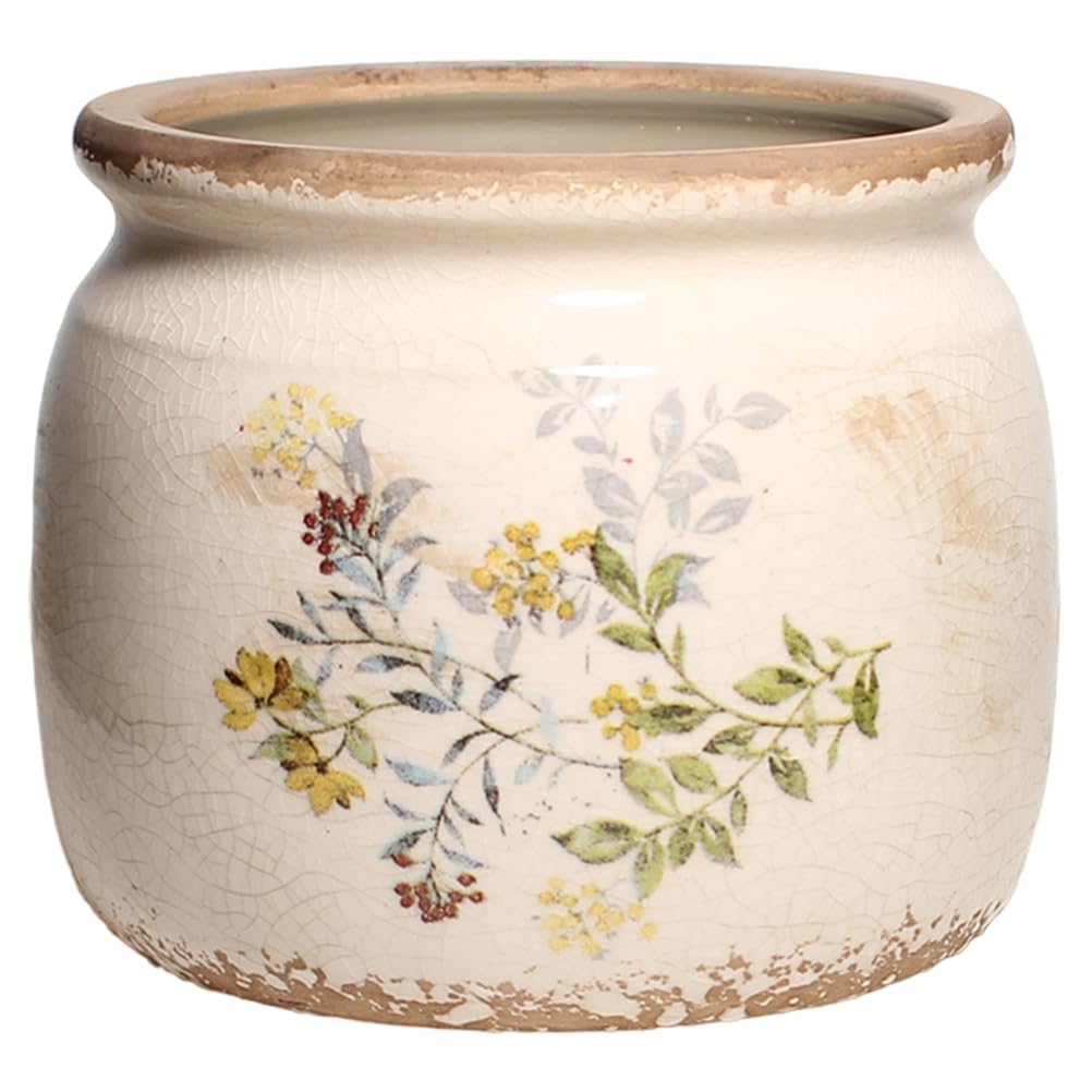 Decorative Pots Spring Decor, Pastel Floral Ceramic Garden Pots with Drainage, 6.29 Inch Pink Vintage Grandma Flower Pots for Indoor Plants & Succulent, Crackle Glaze Pottery Planters, Mom Gifts