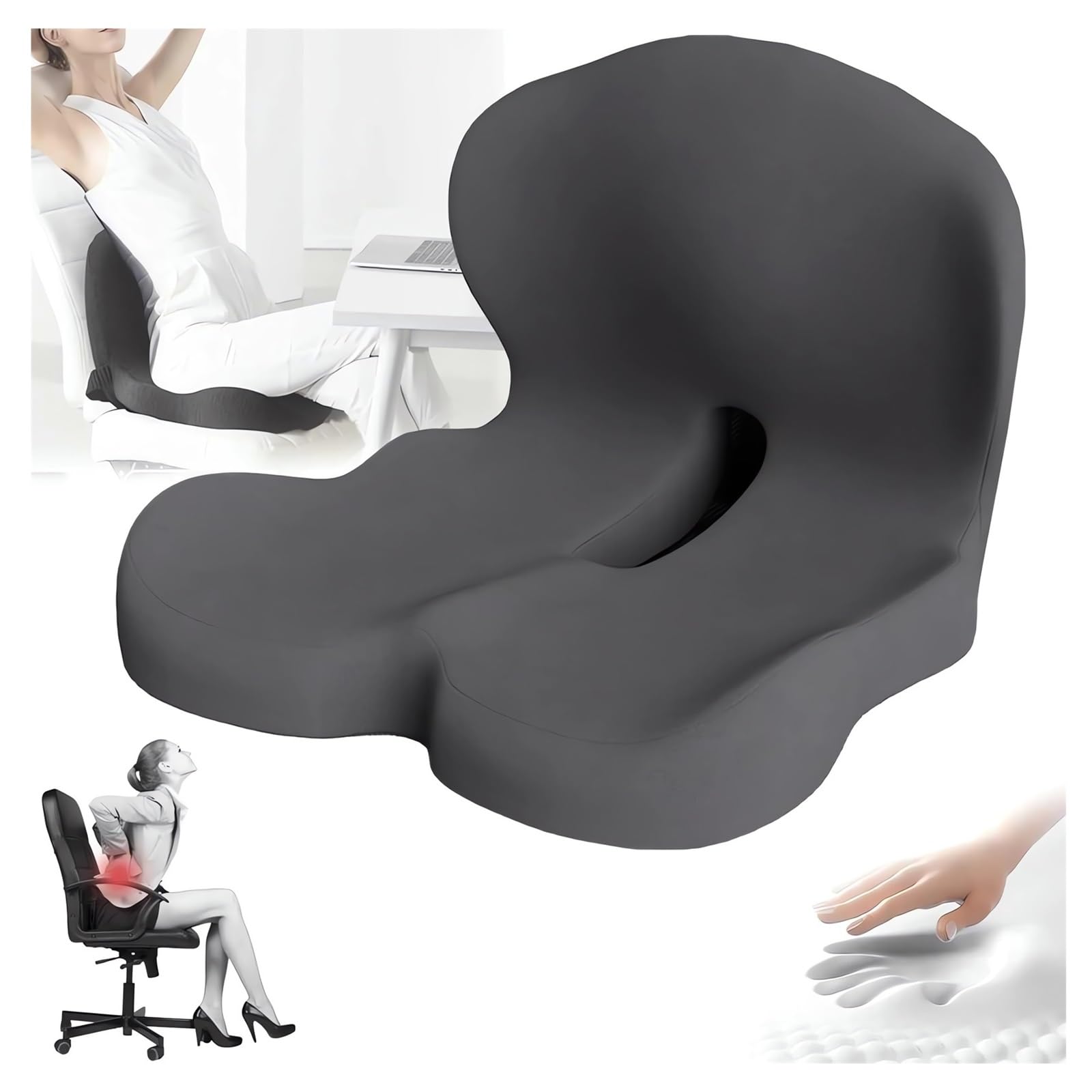 Memory Foam L-Shaped Integrated Seat Cushions for Car Truck Driver Ergonomic L Shape Lumbar Cushion Sciatica Back Pain Relief Office Chair Butt and Back Support Pillow Long Driving Booster Seat (G1)