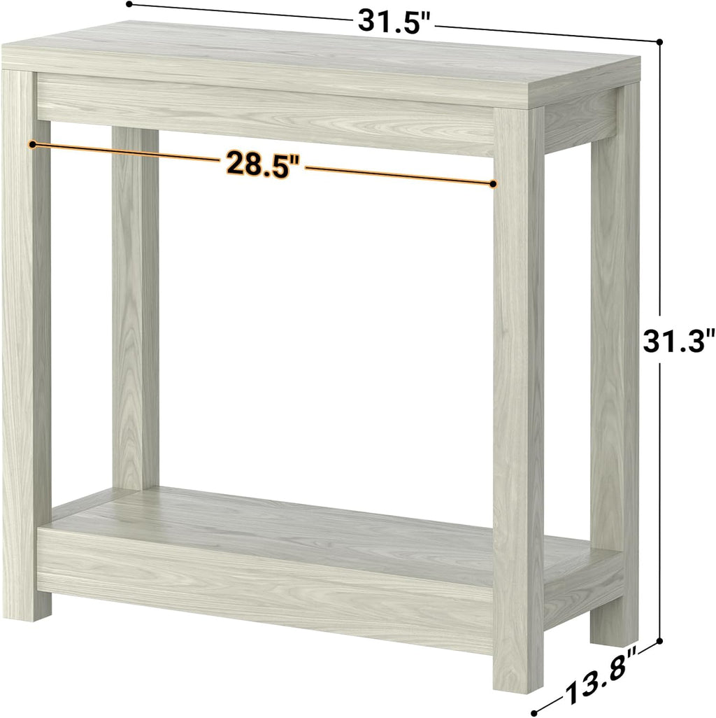 32" Washed Oak Farmhouse Narrow Console Table with Open Storage for Entryway Behind Sofa, Easy Assembly