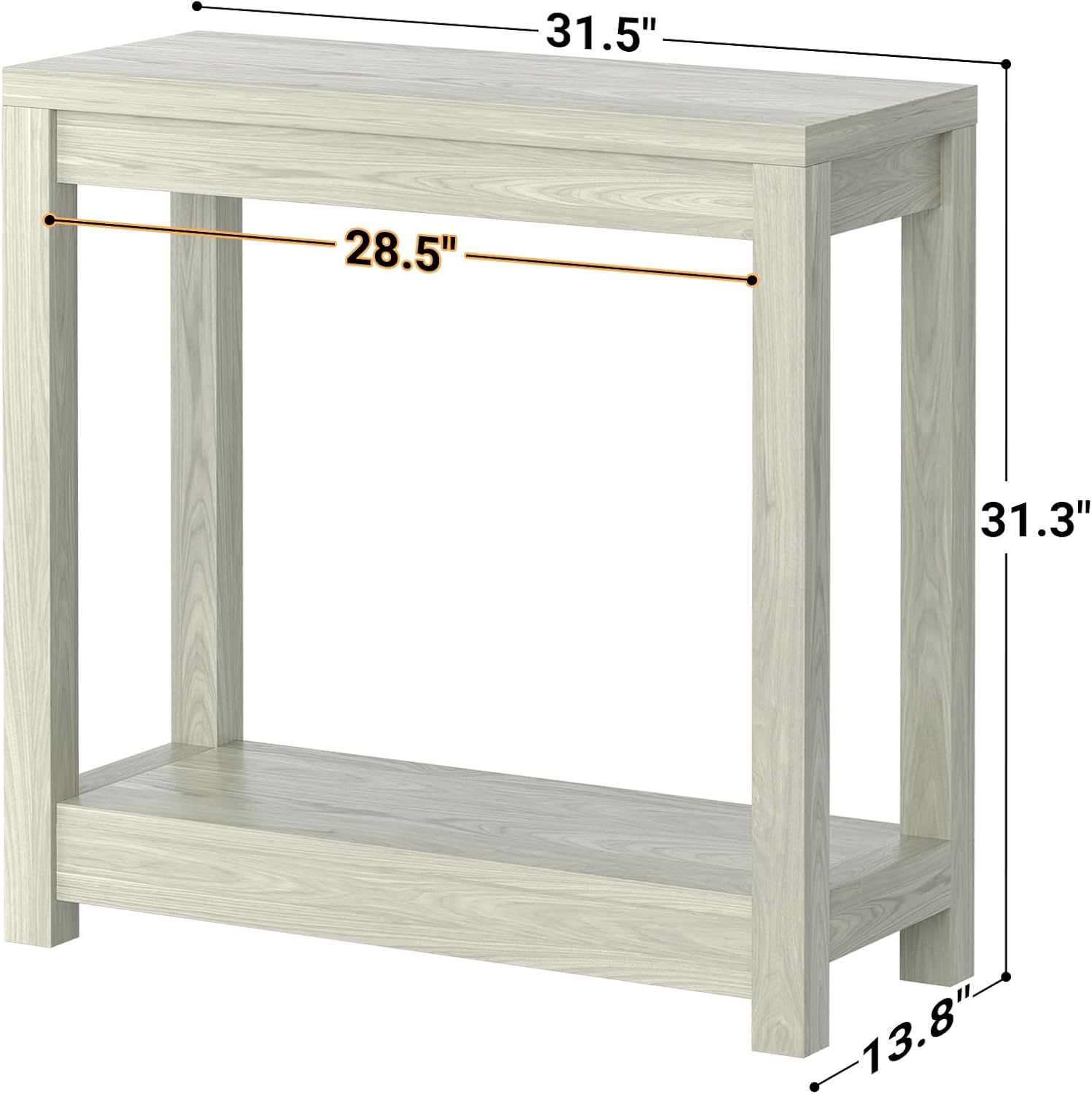 32" Washed Oak Farmhouse Narrow Console Table with Open Storage for Entryway Behind Sofa, Easy Assembly