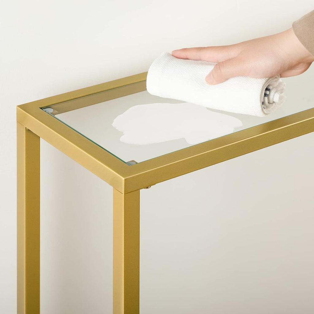 HOOBRO 29.5" Narrow Console Table, Modern Sofa Table Behind Couch, Tempered Glass Entryway Table, Small Side Table for Entrance, Living Room, Foyer, Hallway, Bedroom, Gold GD07XG01