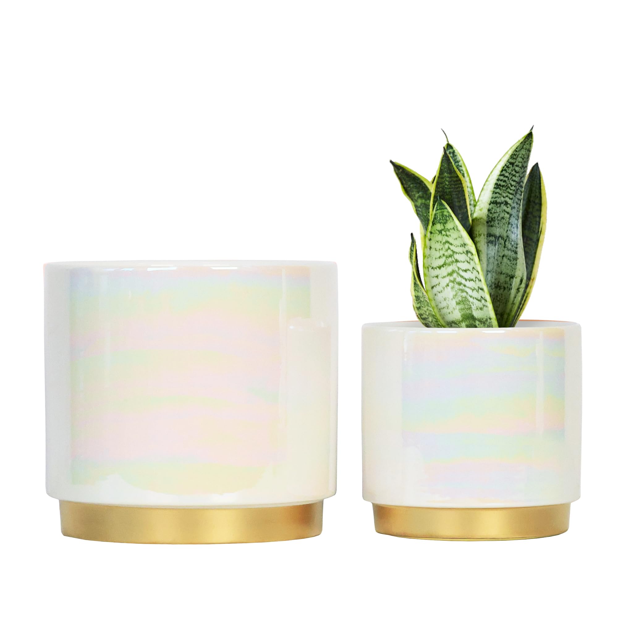 Gepege Ceramic Pots for Plants, Rainbow Pearl Glaze Planter with Drainage Hole, 6.0 inch+5.0 Inch+4.0 Inch. Indoor-Outdoor Large Round Succulent Orchid Flower Pots