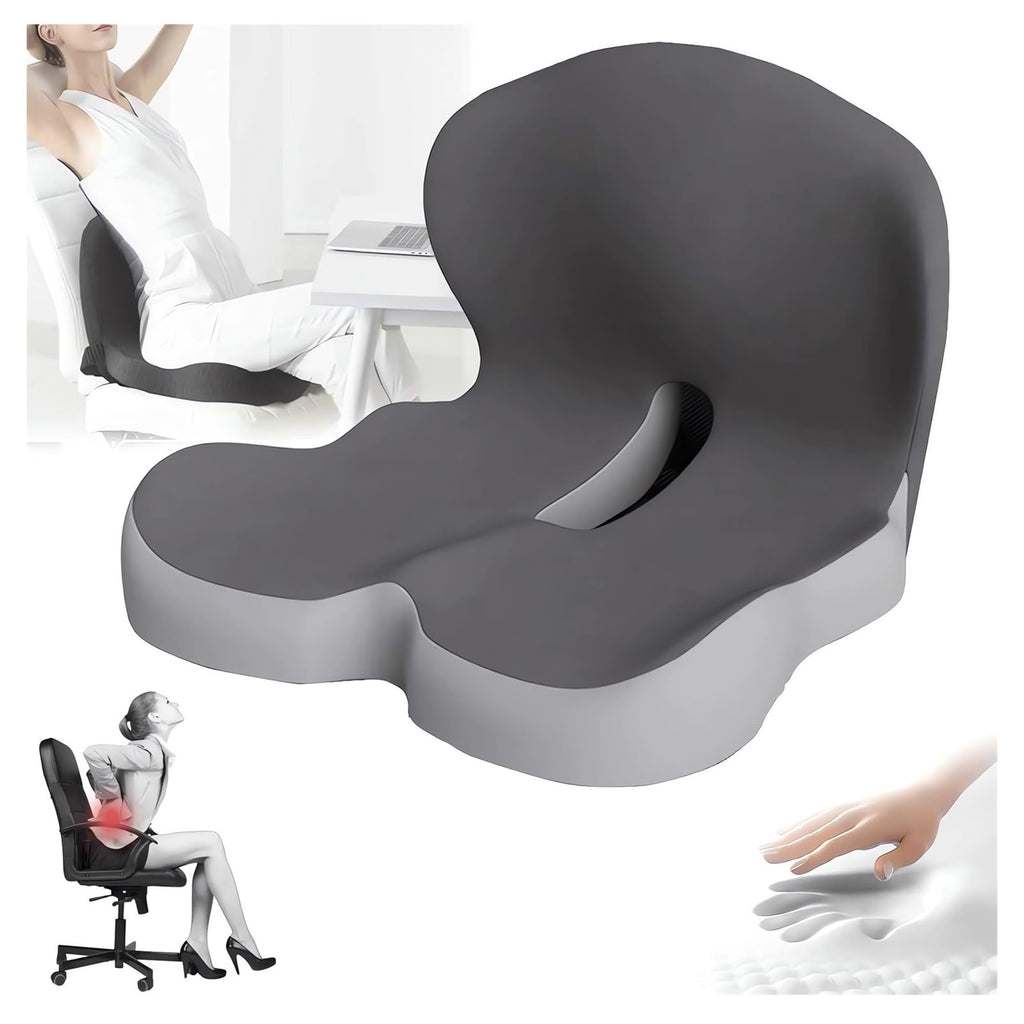 Memory Foam L-Shaped Integrated Seat Cushions for Car Truck Driver Ergonomic L Shape Lumbar Cushion Sciatica Back Pain Relief Office Chair Butt and Back Support Pillow Long Driving Booster Seat (G1)