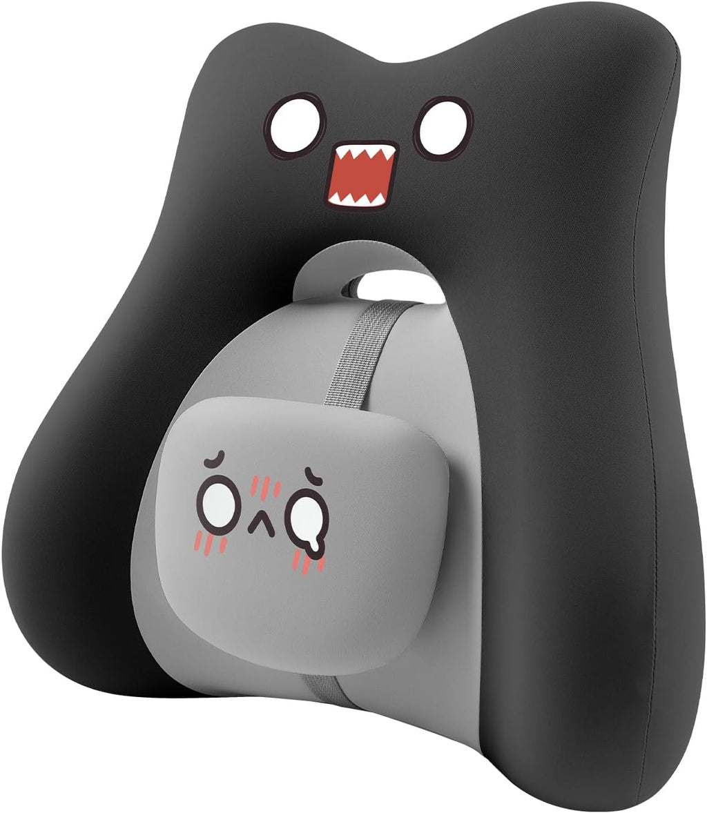 Black Cartoon Ergonomic Memory Foam Lumbar Support Pillow for Car Office Chair Lower Back Pain Relief