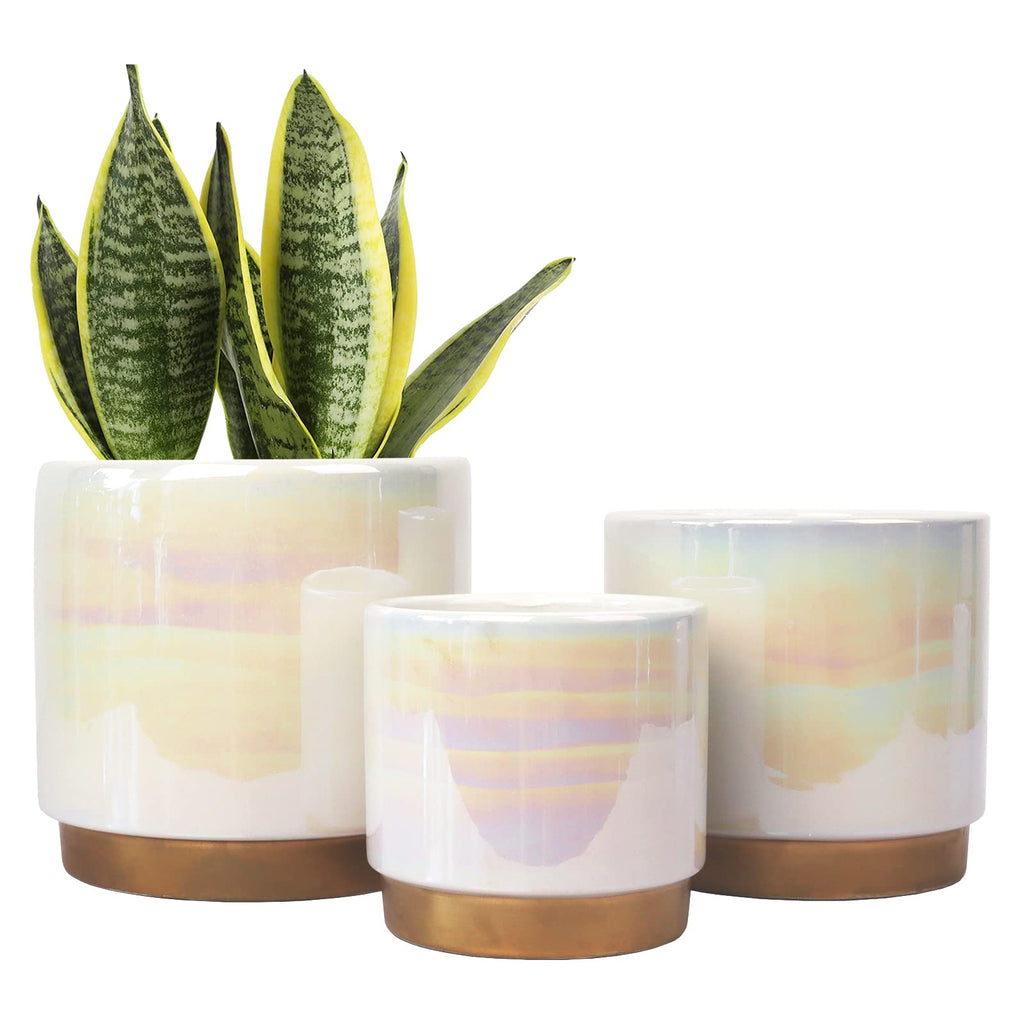 Gepege Ceramic Pots for Plants, Rainbow Pearl Glaze Planter with Drainage Hole, 6.0 inch+5.0 Inch+4.0 Inch. Indoor-Outdoor Large Round Succulent Orchid Flower Pots