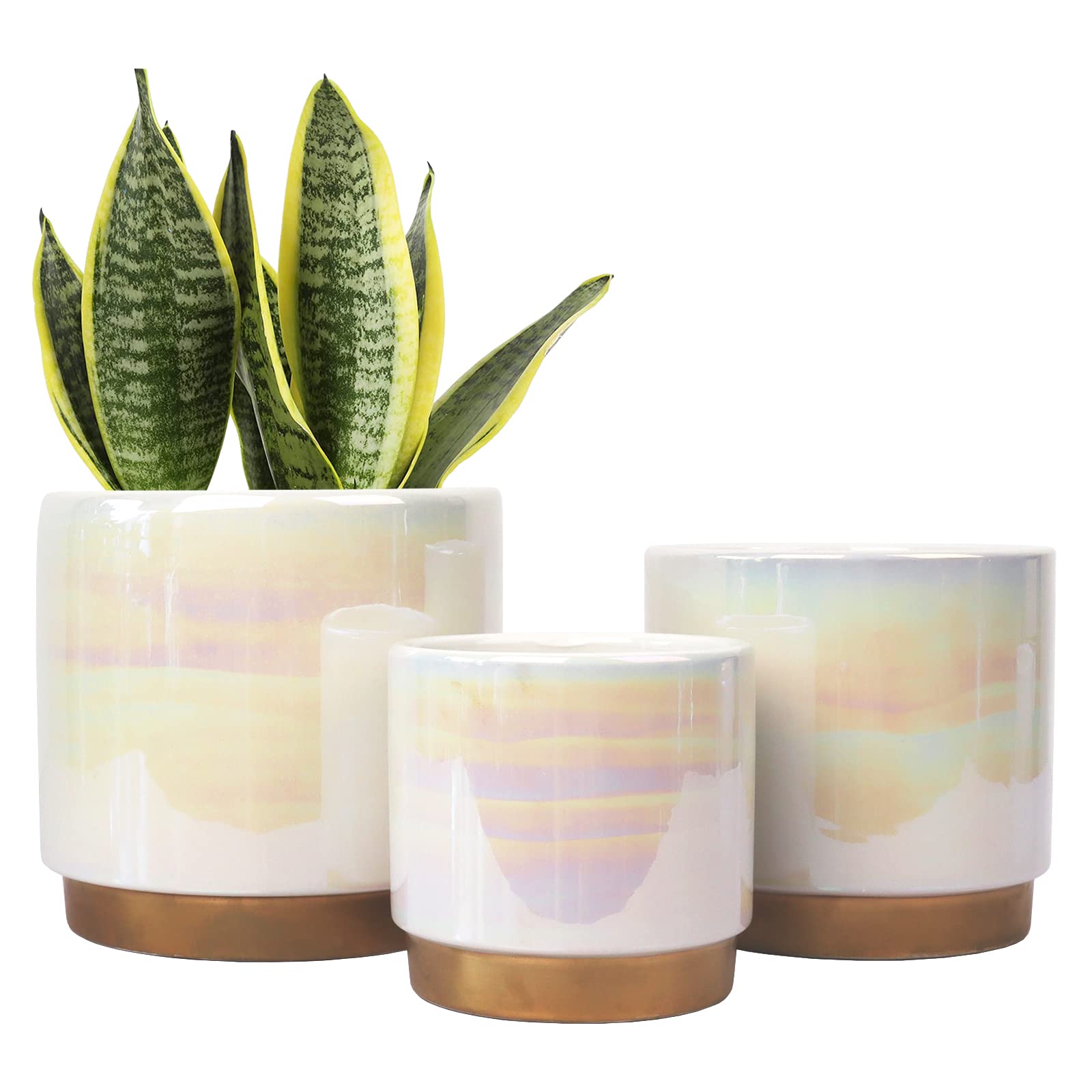 Gepege Ceramic Pots for Plants, Rainbow Pearl Glaze Planter with Drainage Hole, 6.0 inch+5.0 Inch+4.0 Inch. Indoor-Outdoor Large Round Succulent Orchid Flower Pots