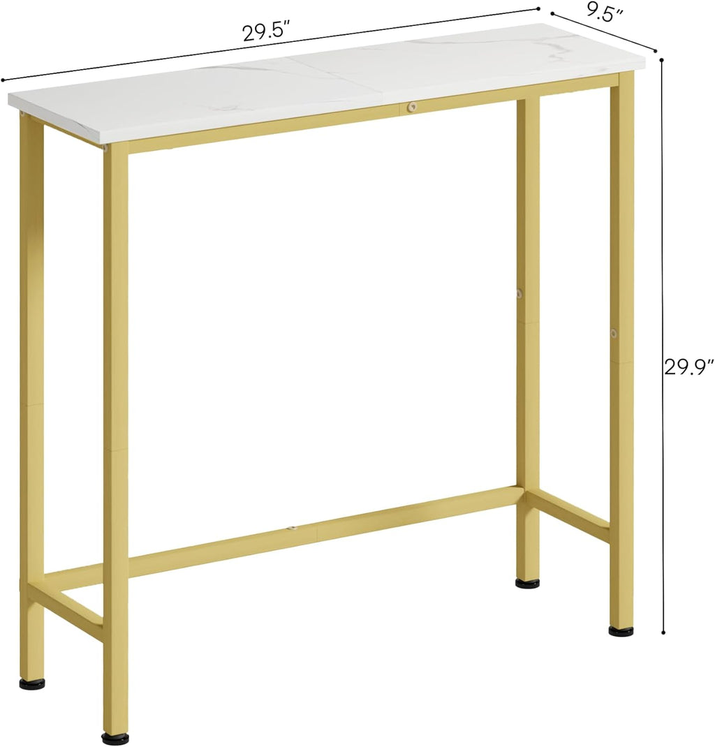 Narrow Console Table, 29.5" Small Entryway Table, Thin Hallway Tables, Slim Sofa Side Tables for Hallway, Living Room, Bedroom, Foyer, Marbleized White