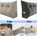 Triangular Headboard Pillow with Removable Cover & Side Pockets, Twin Bed Wedge Pillow for Headboard, Daybed Sitting Backrest Reading Pillow Bolster Cushion for Bed Support, Beige
