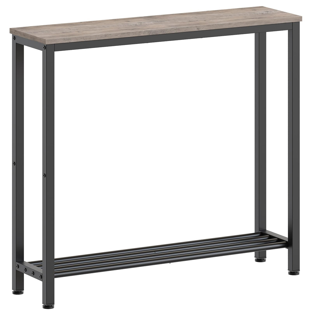YATINEY Narrow Console Table, 2-Tier Small Sofa Table, 29.5" Thin Entryway Behind Couch Table with Shelves, Industrial Hallway Table, for Living Room, Foyer, White and Gold CT03DW