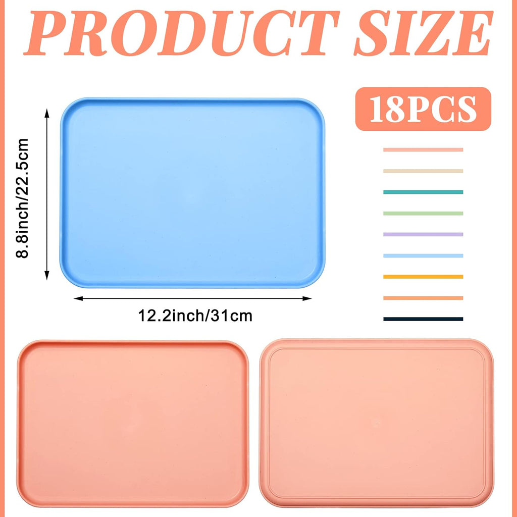 18 Pack 12"x9" 9 Colors Colorful Plastic Fast Food Trays for Kitchen Restaurant Party Cafeteria