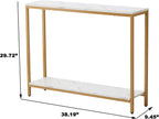 loglus Console Table for Entryway, Faux Marble MDF Indoors Sofa Table with Golden Frame for Small Rooms, Double Layer, White Marble, 9.45" D x 38.19" W x 29.72" H