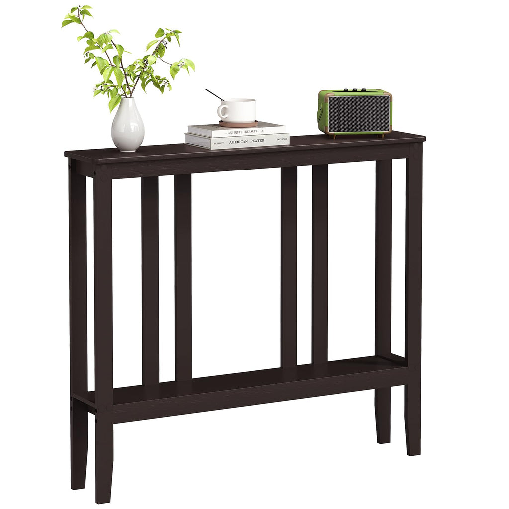 ELYKEN Bamboo 2-Tier Narrow Console Table, 36.2" Long Slim Sofa Table Behind Couch for Entryway, Hallway, Living Room, Natural