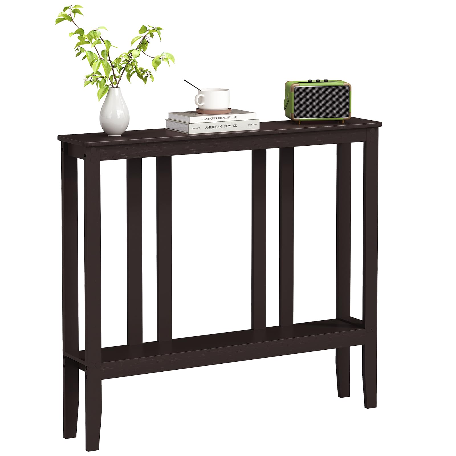 ELYKEN Bamboo 2-Tier Narrow Console Table, 36.2" Long Slim Sofa Table Behind Couch for Entryway, Hallway, Living Room, Natural