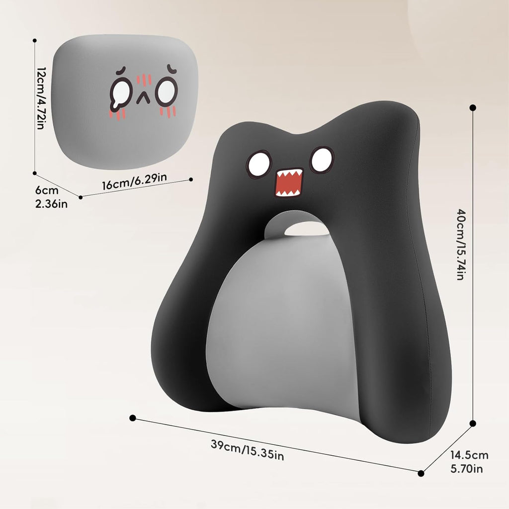 Black Cartoon Ergonomic Memory Foam Lumbar Support Pillow for Car Office Chair Lower Back Pain Relief
