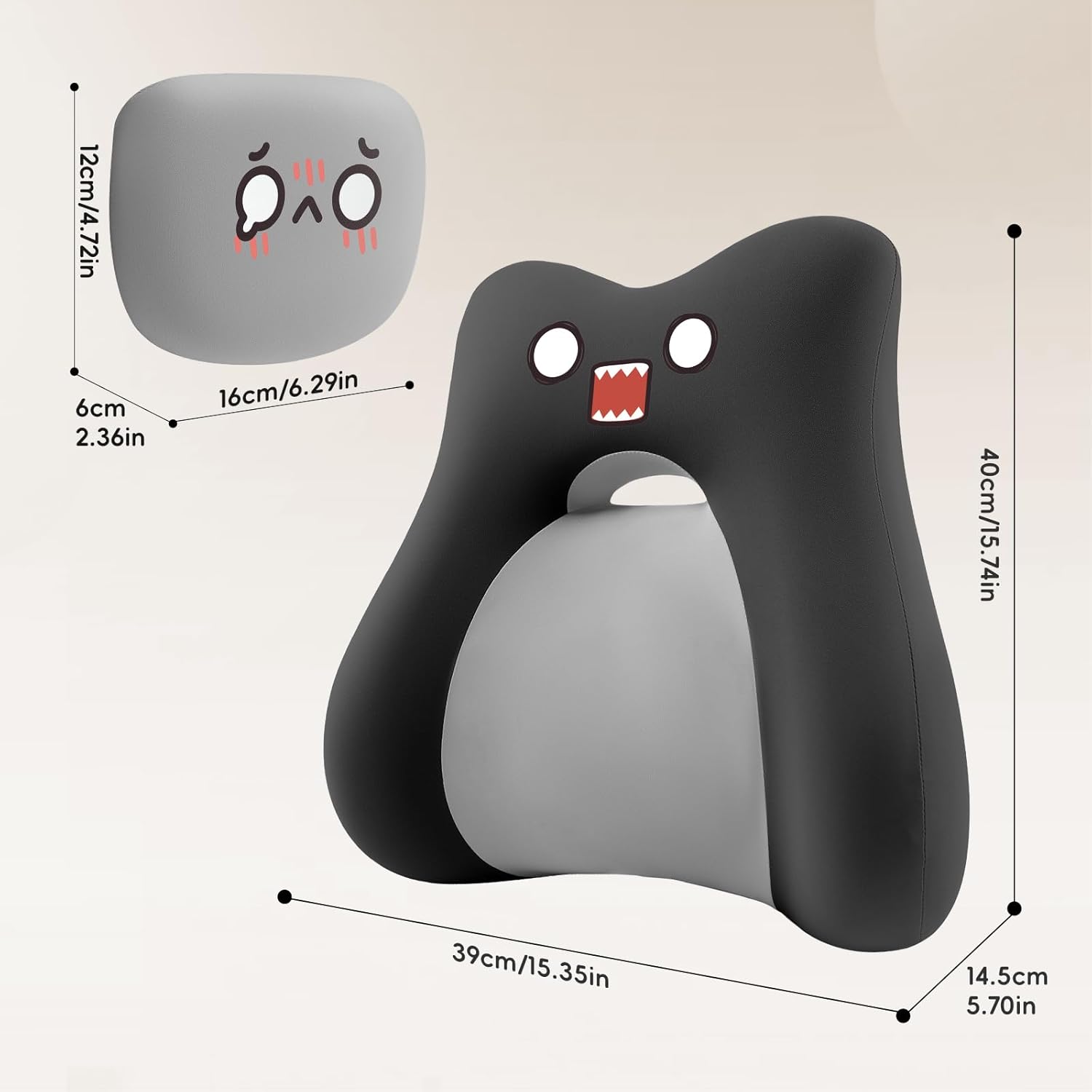 Black Cartoon Ergonomic Memory Foam Lumbar Support Pillow for Car Office Chair Lower Back Pain Relief