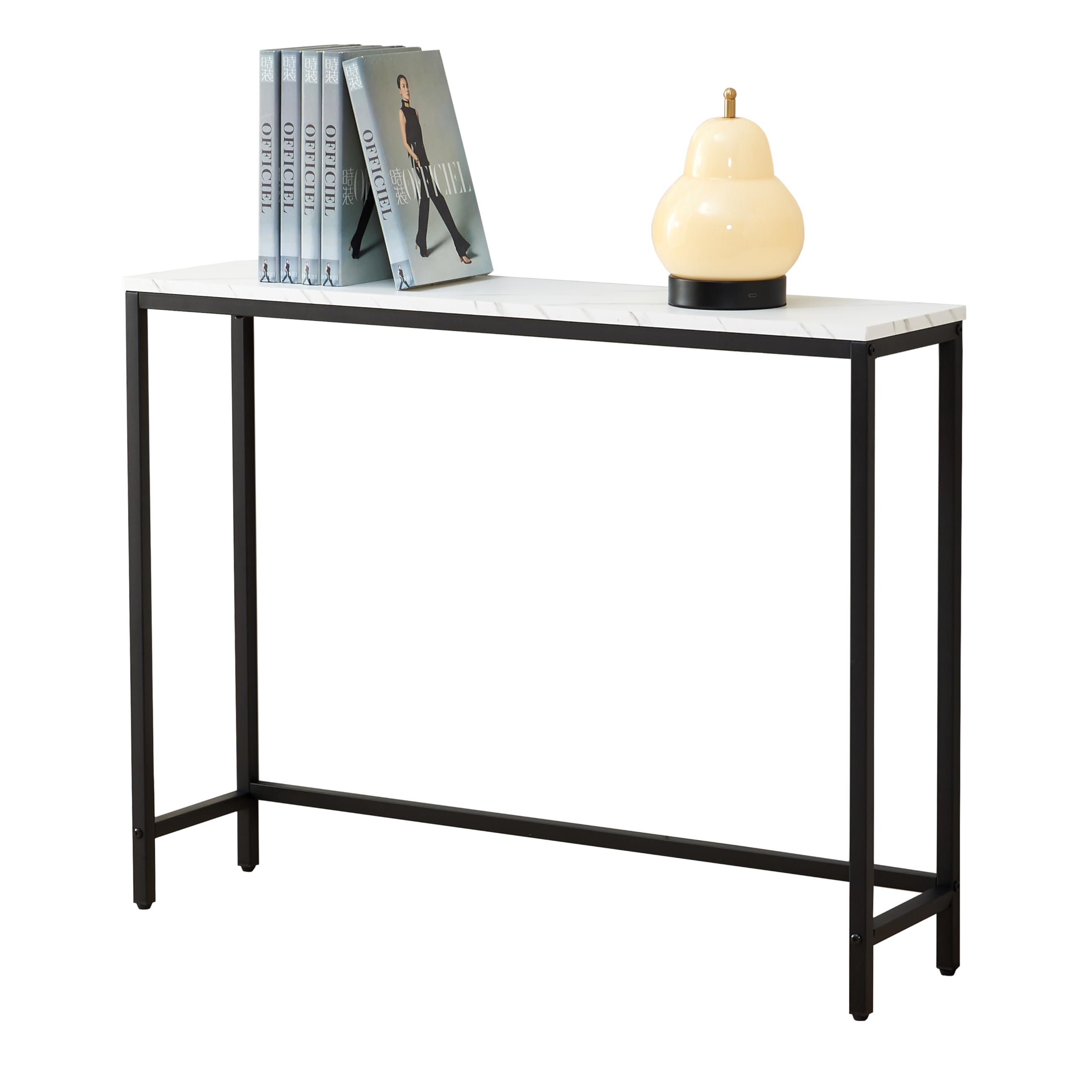 loglus Small Console Table for Entryway, Faux Marble MDF Sofa Table with Golden Frame, Single Layer, White Marble, 9.45" D x 38.19" W x 30" H