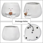 Smily Face Planter Pot with Coffee Cup Cute Resin Flower Head Planters for Indoor Outdoor Unique Sit Succulent Pots with Drainage Hole Gift IdeaI for Mother Christmas (White)