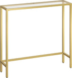 HOOBRO 29.5" Narrow Console Table, Modern Sofa Table Behind Couch, Tempered Glass Entryway Table, Small Side Table for Entrance, Living Room, Foyer, Hallway, Bedroom, Gold GD07XG01
