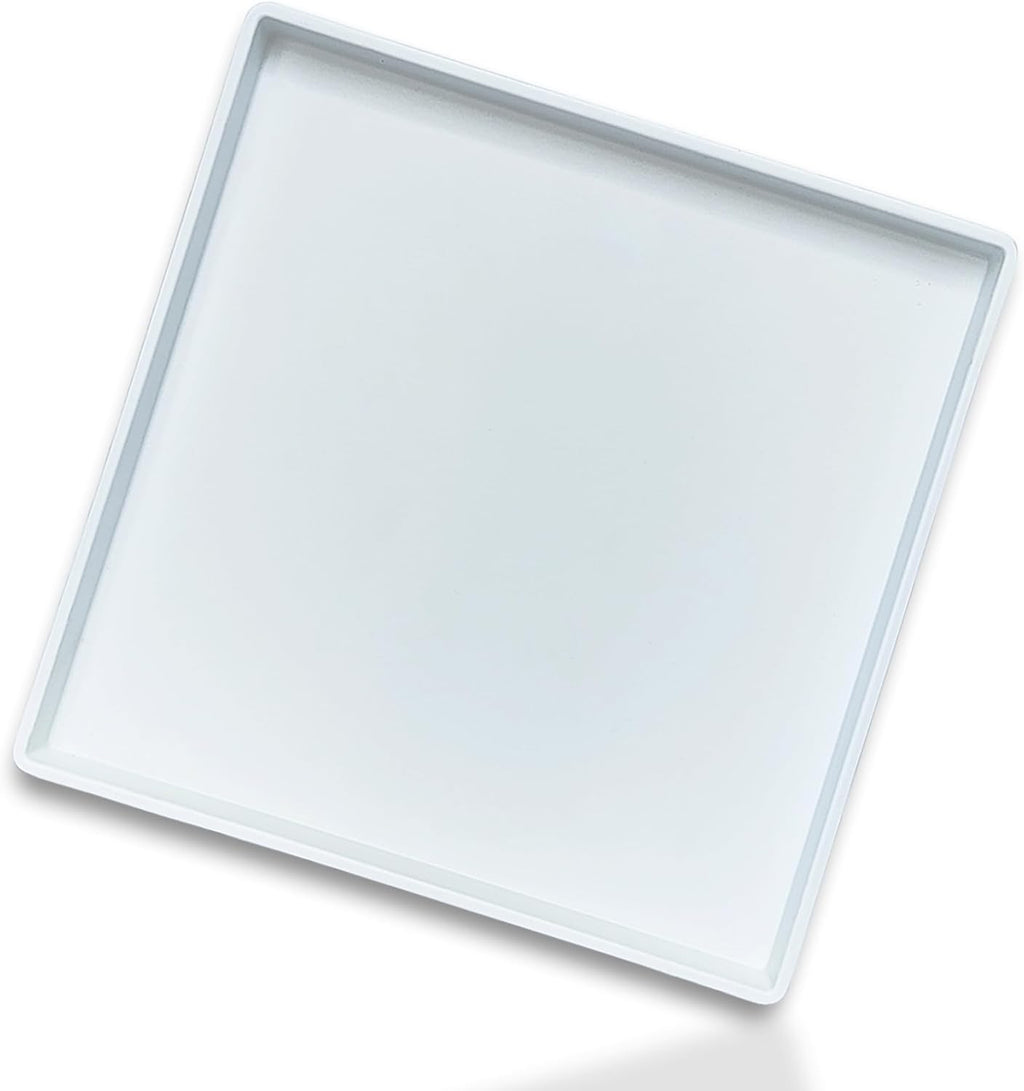 Square Tray for Organization, 11 Inch Plastic Serving Tray, Multi-Purpose Decorative Tray for Bathroom Countertop, Dresser, Ottoman & Coffee Table, Vanity Tray for Jewelry & Makeup, White