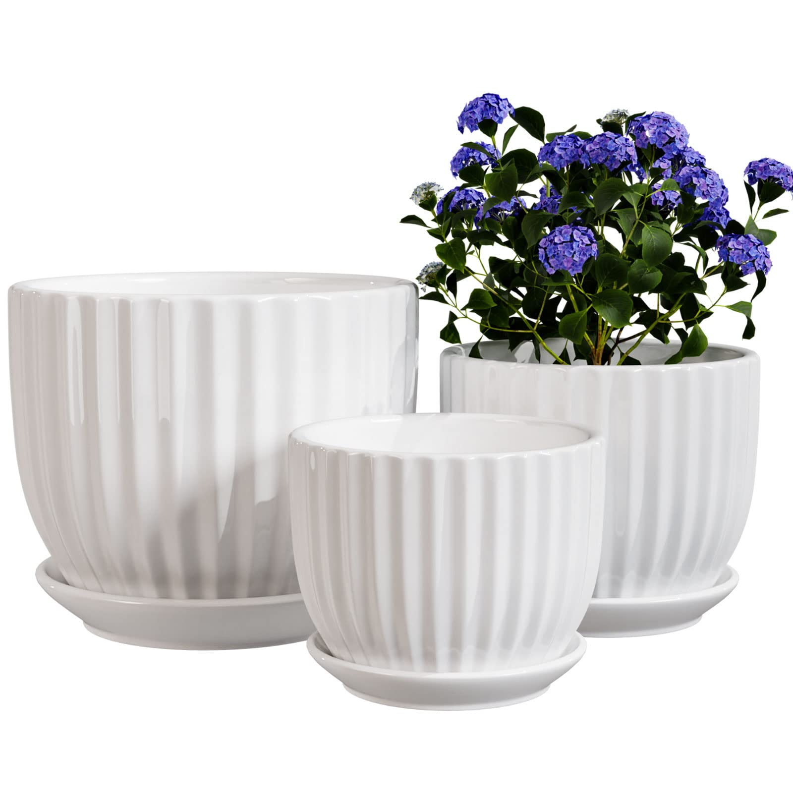Ton Sin Ceramic Plant Pots for Indoor Houseplants, Cute Decorative Flower Planters with Drainage Holes & Matching Saucers, Hand-Painted Yellow Sunflower Design, 6.7/5.5/4.3 Inch Sizes