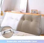 Triangular Headboard Pillow with Removable Cover & Side Pockets, Twin Bed Wedge Pillow for Headboard, Daybed Sitting Backrest Reading Pillow Bolster Cushion for Bed Support, Beige