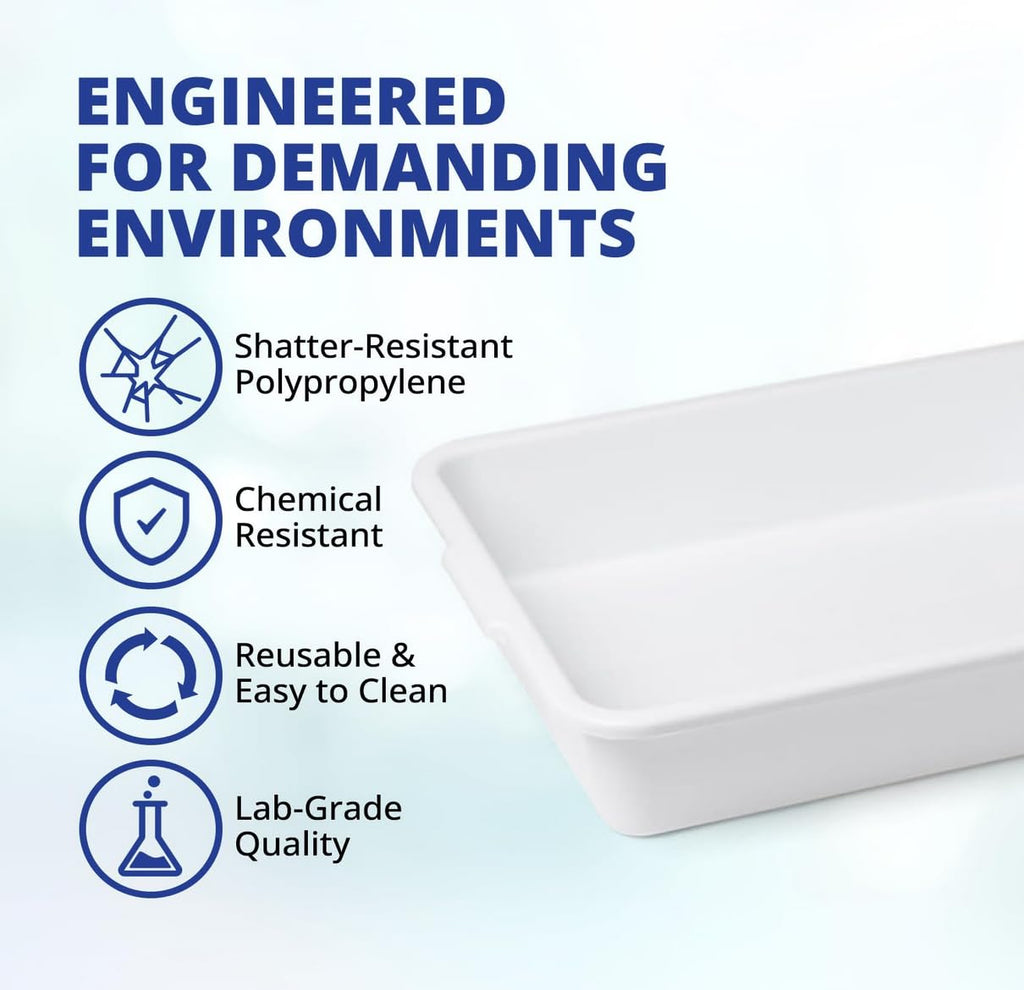 United Scientific Polypropylene Multi-Purpose Containment Tray - Lab Tray for Sterilizing & Drying Laboratory Supplies - Durable and Temperature Resistant Plastic - 15" L x 12" W x 3" H (1 Count)