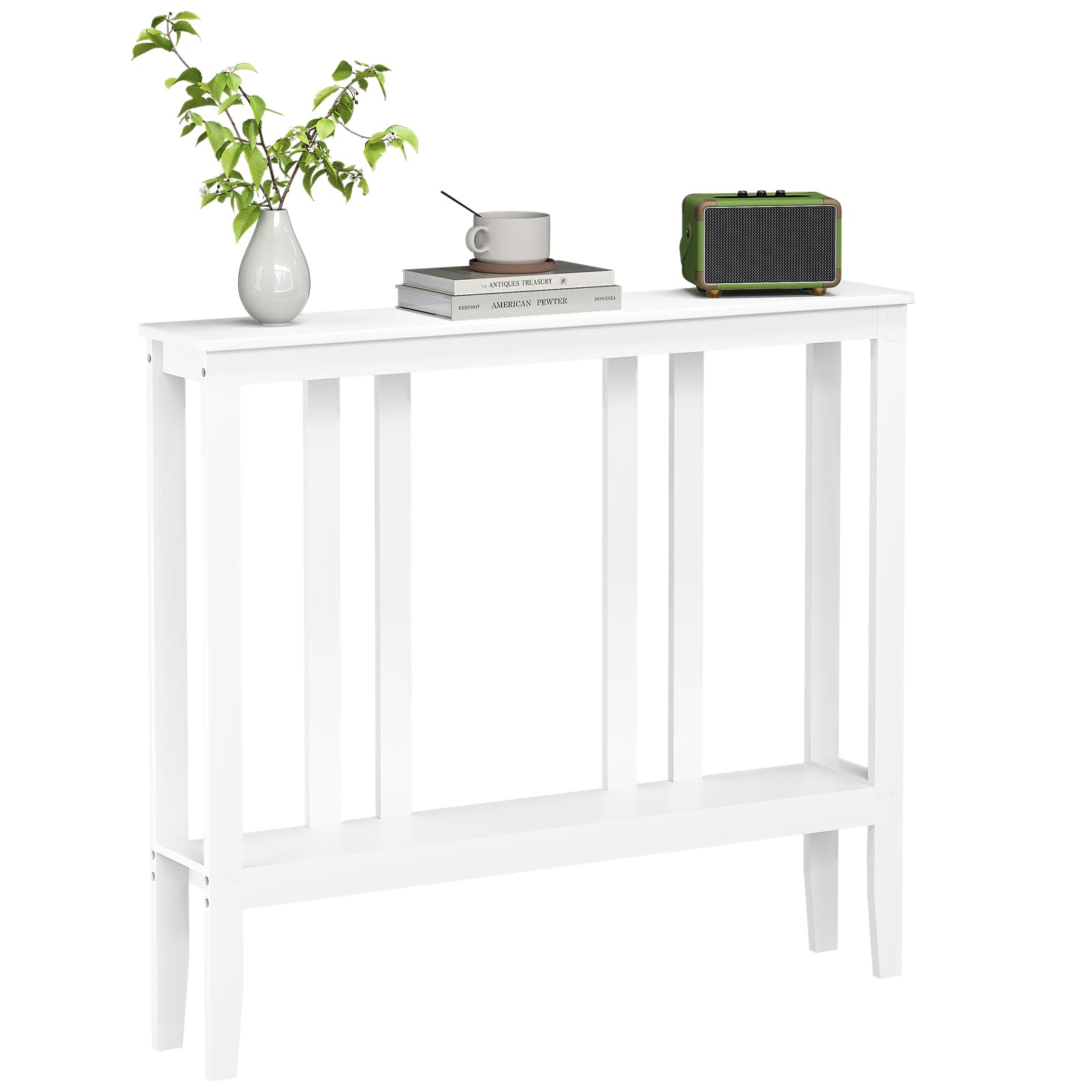 ELYKEN Bamboo 2-Tier Narrow Console Table, 36.2" Long Slim Sofa Table Behind Couch for Entryway, Hallway, Living Room, Natural