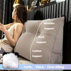 Triangular Headboard Pillow with Removable Cover & Side Pockets, Twin Bed Wedge Pillow for Headboard, Daybed Sitting Backrest Reading Pillow Bolster Cushion for Bed Support, Beige