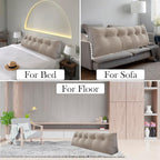 Triangular Headboard Pillow with Removable Cover & Side Pockets, Twin Bed Wedge Pillow for Headboard, Daybed Sitting Backrest Reading Pillow Bolster Cushion for Bed Support, Beige