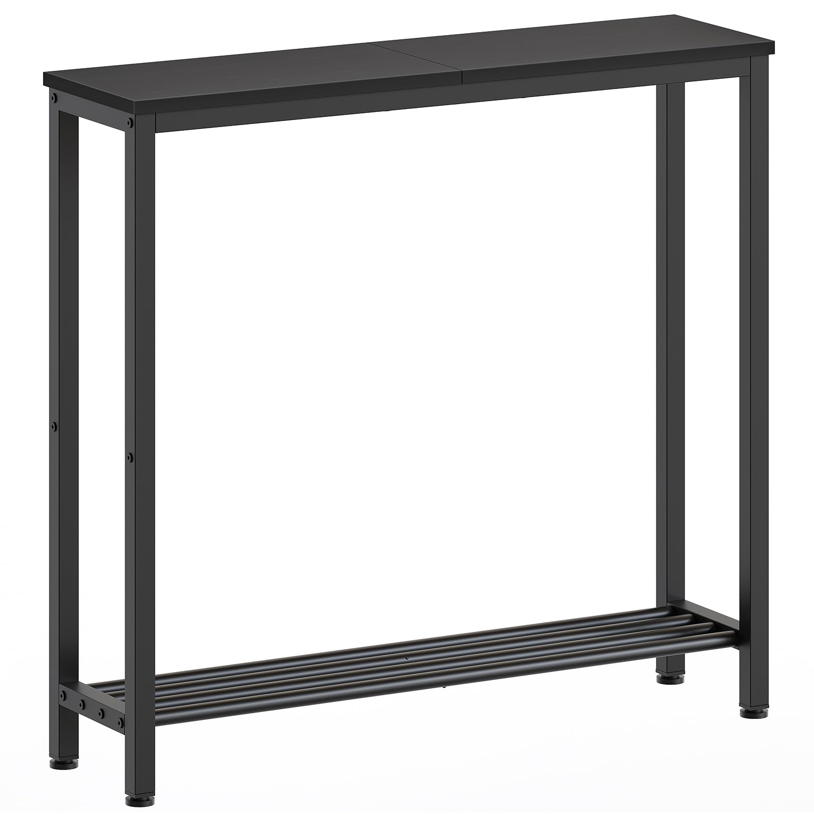 YATINEY Narrow Console Table, 2-Tier Small Sofa Table, 29.5" Thin Entryway Behind Couch Table with Shelves, Industrial Hallway Table, for Living Room, Foyer, White and Gold CT03DW
