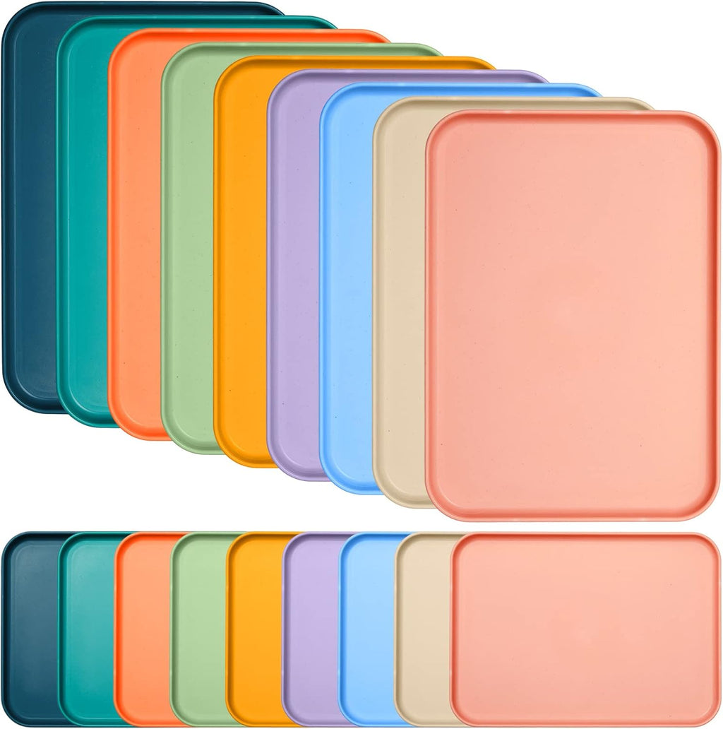 18 Pack 12"x9" 9 Colors Colorful Plastic Fast Food Trays for Kitchen Restaurant Party Cafeteria