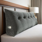Triangular Headboard Pillow with Removable Cover & Side Pockets, Twin Bed Wedge Pillow for Headboard, Daybed Sitting Backrest Reading Pillow Bolster Cushion for Bed Support, Beige