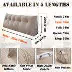Triangular Headboard Pillow with Removable Cover & Side Pockets, Twin Bed Wedge Pillow for Headboard, Daybed Sitting Backrest Reading Pillow Bolster Cushion for Bed Support, Beige