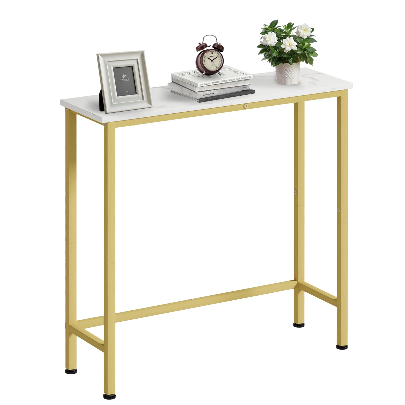 Narrow Console Table, 29.5" Small Entryway Table, Thin Hallway Tables, Slim Sofa Side Tables for Hallway, Living Room, Bedroom, Foyer, Marbleized White