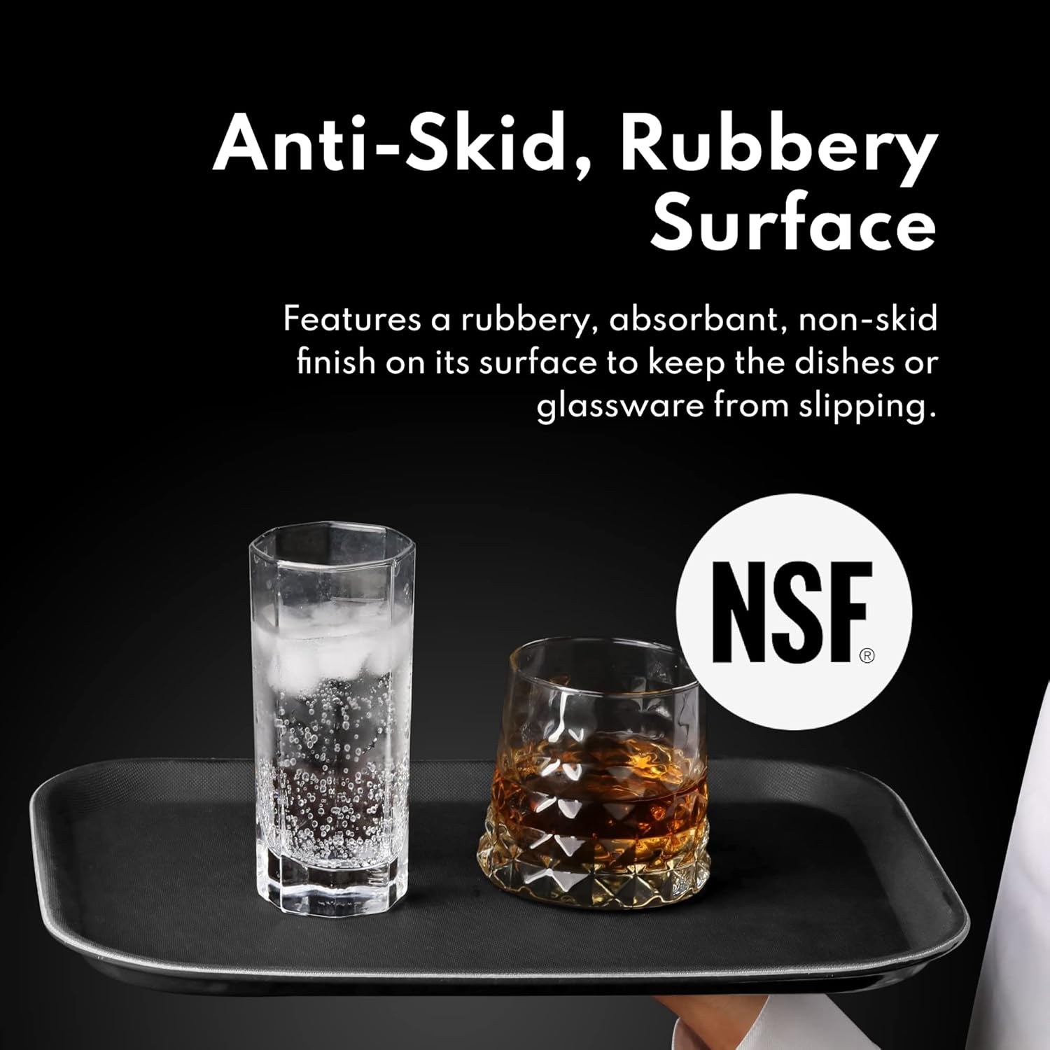 New Star Foodservice Restaurant Grade Non-Slip Tray, Plastic, Rubber Lined, Rectangular, 10-Inch x 14-Inch, Black