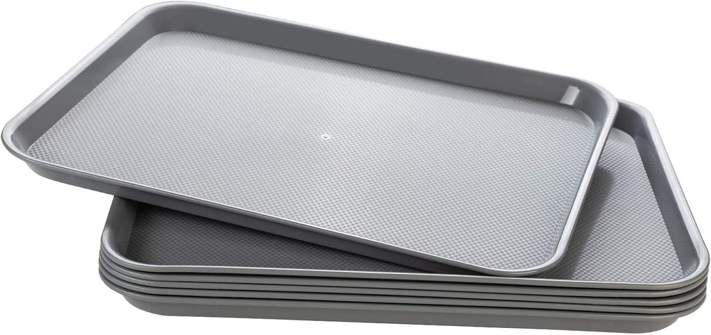Eslite Rectangular Plastic Serving Trays,Fast Food Serving Cafeteria Trays,17"X13",Set of 6 (Grey)