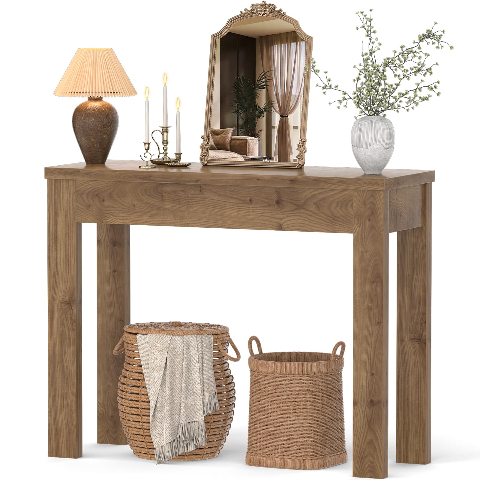 Armocity Console Table, Small Farmhouse Wood Entryway Table, Sofa Tables Narrow Long Behind Couch, Entry Table for Entrance, Hallway, Living Room, 32", Brown Oak