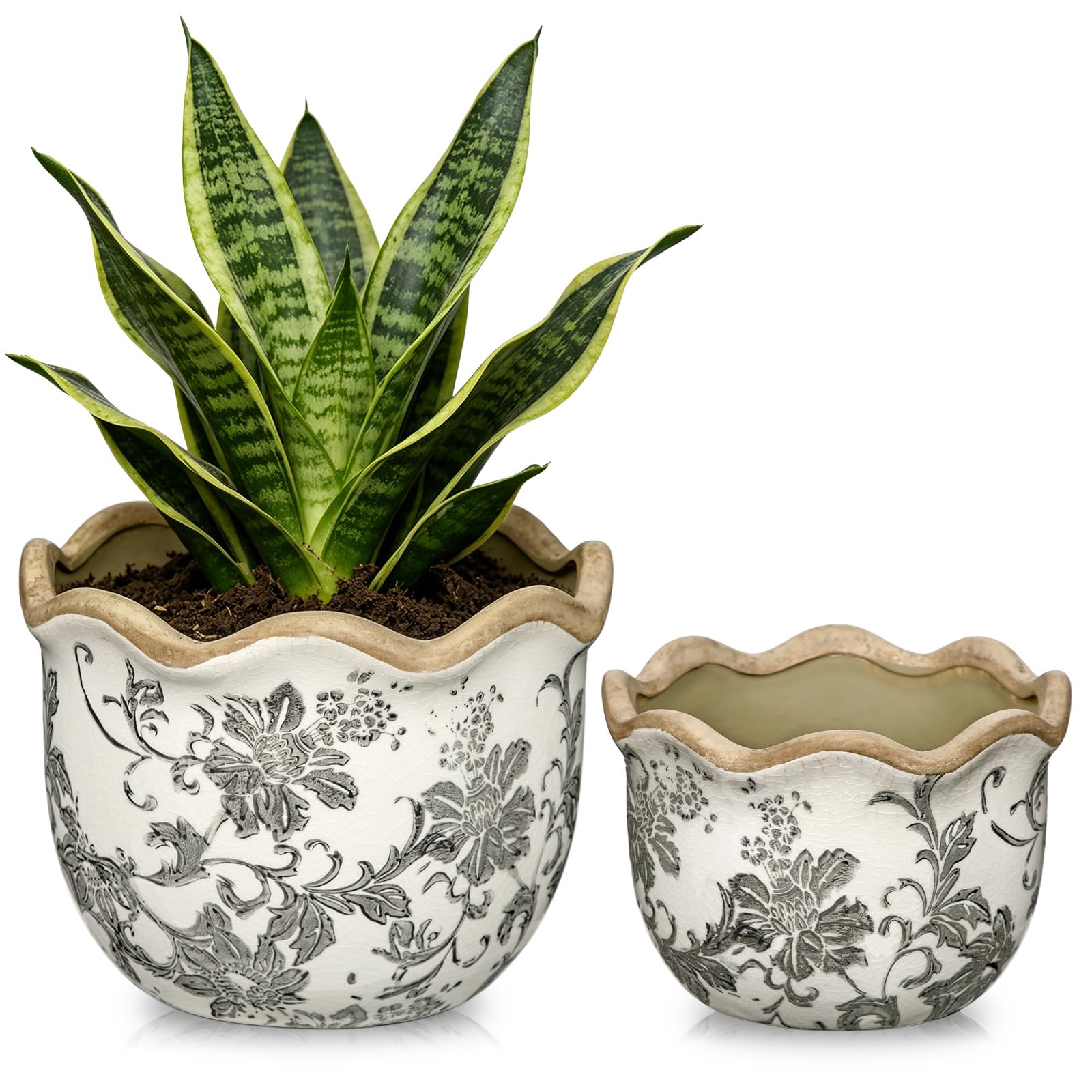Hollyone 2 Pack Ceramic Planter Pink Vintage Ceramic Pot 5.5 + 6.6inch Decorative Flower Plant Pot with Drainage Hole Crackle Glaze for Indoor Outdoor Tuscan Decor Home Living Room Garden Decor