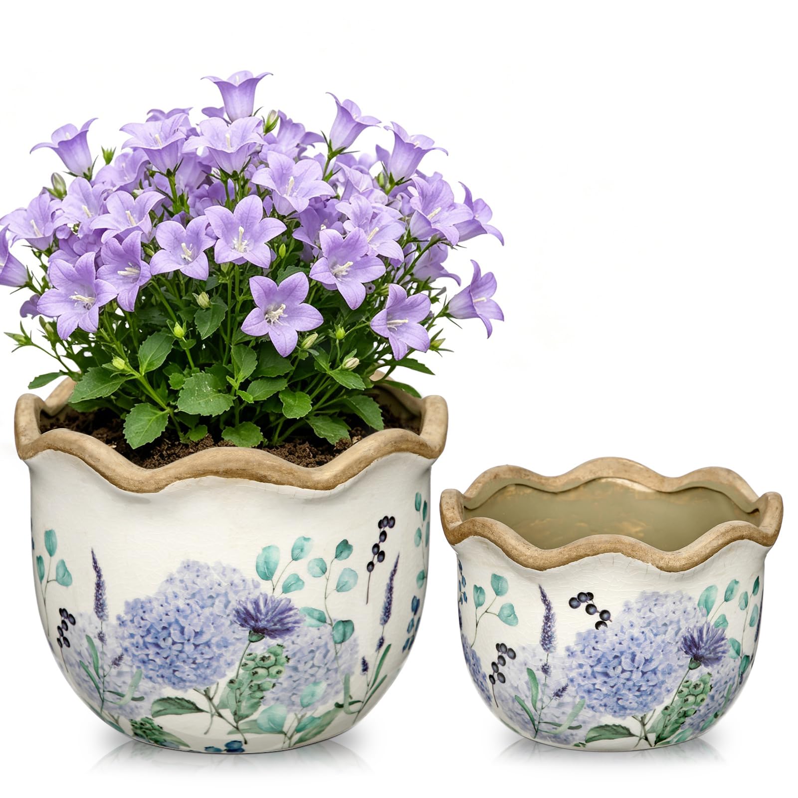Hollyone 2 Pack Ceramic Planter Pink Vintage Ceramic Pot 5.5 + 6.6inch Decorative Flower Plant Pot with Drainage Hole Crackle Glaze for Indoor Outdoor Tuscan Decor Home Living Room Garden Decor