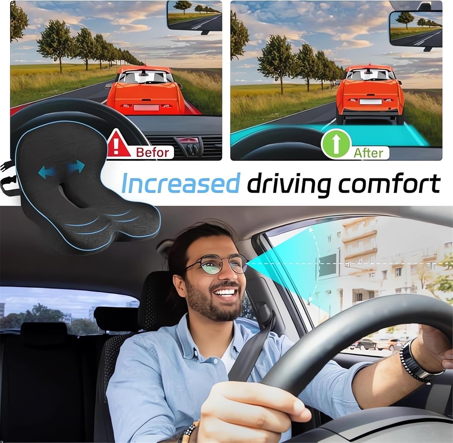 Memory Foam L-Shaped Integrated Seat Cushions for Car Truck Driver Ergonomic L Shape Lumbar Cushion Sciatica Back Pain Relief Office Chair Butt and Back Support Pillow Long Driving Booster Seat (G1)